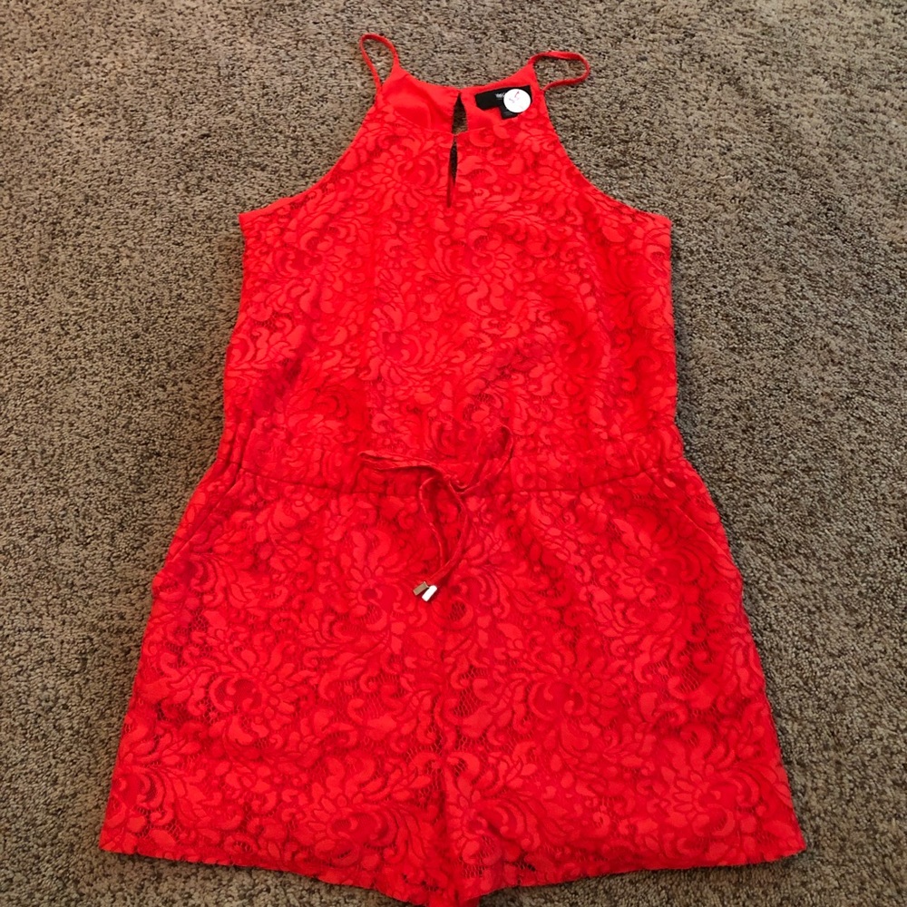EUC red lace romper with tie waist!